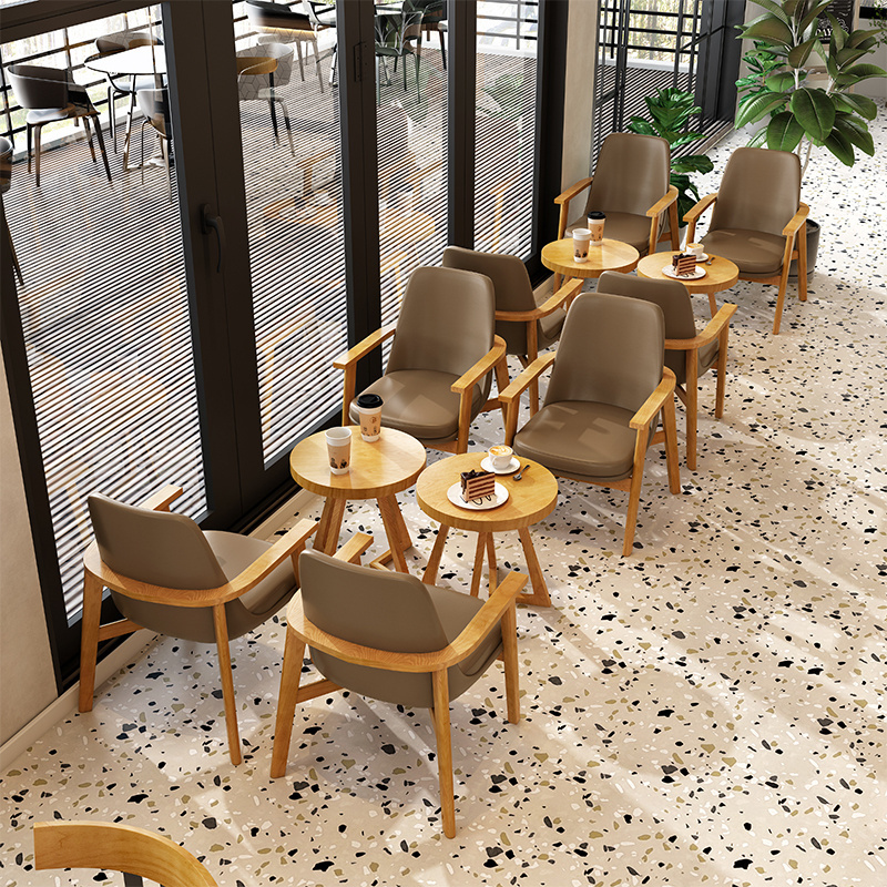 New Trend Cafe Table Set Restaurant Chairs Metal Commercial Restaurant Booths with Tables Wooden Wood Modern Solid PU Leather