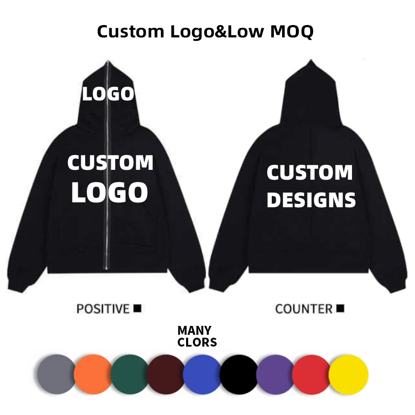 Quality 100% Cotton Y2K Custom Zipup Puff Print 3D Foam Fleece Blank Men's Fullzip Oversized Zipped Zipper Full Zip Up Hoodie