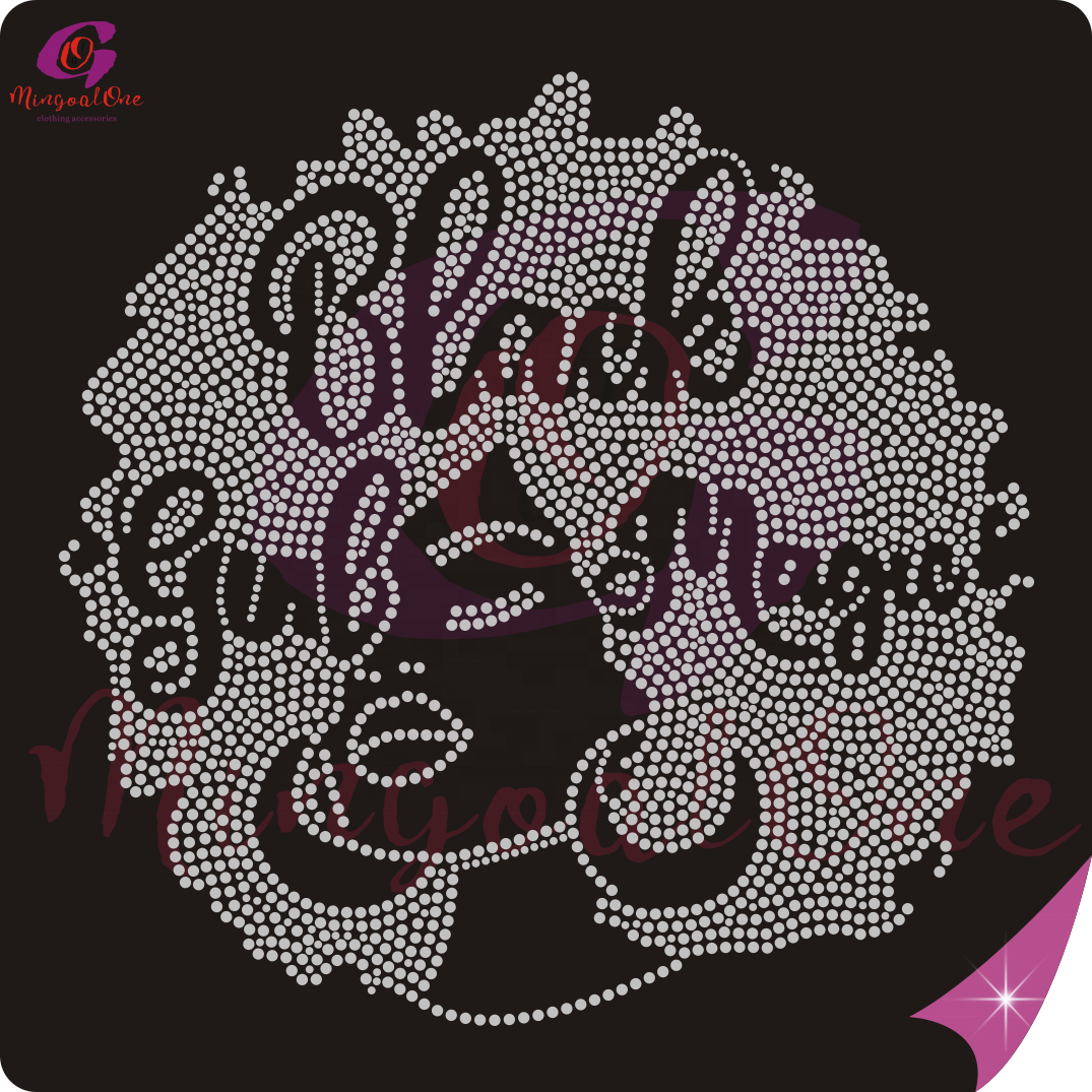 New Customized Afro Lady Rhinestone Transfer New Black Girl Rhinestone Transfer Iron On Motif Afro Rhinestone Heat Transfer