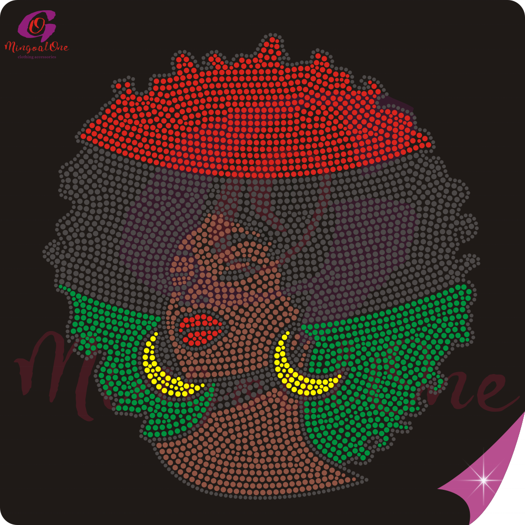 New Customized Afro Lady Rhinestone Transfer New Black Girl Rhinestone Transfer Iron On Motif Afro Rhinestone Heat Transfer