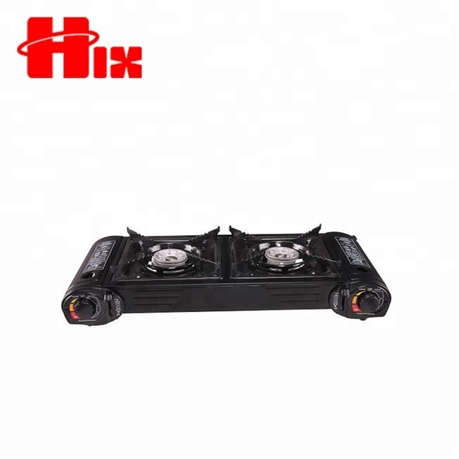 HIX Portable butane burning double burner gas camping stove with butane gas