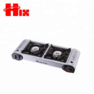 HIX Portable butane burning double burner gas camping stove with butane gas