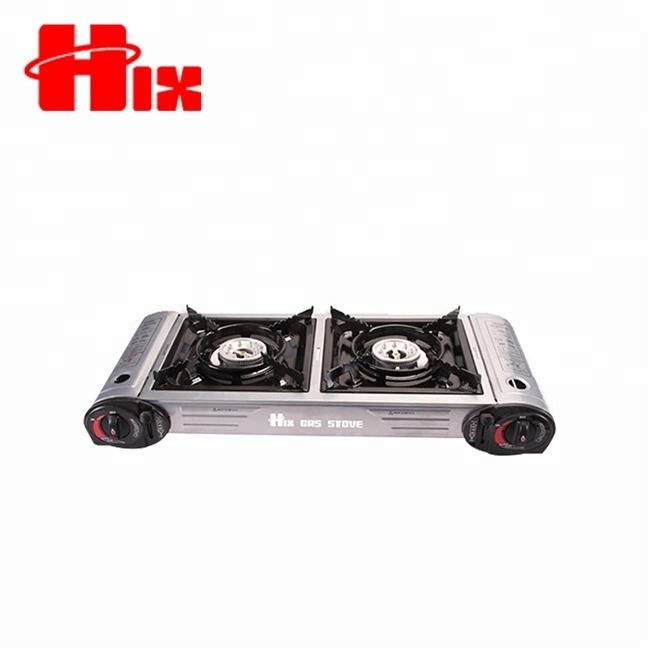 HIX Portable butane burning double burner gas camping stove with butane gas