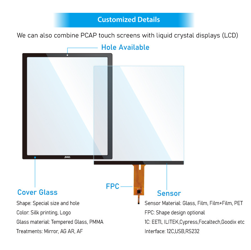 Small Size Custom 2.4/ 3/3.1/ 3.16/ 3.99 inch PCAP Touch Screen Multi Touch Capacitive Touch Screen Panel