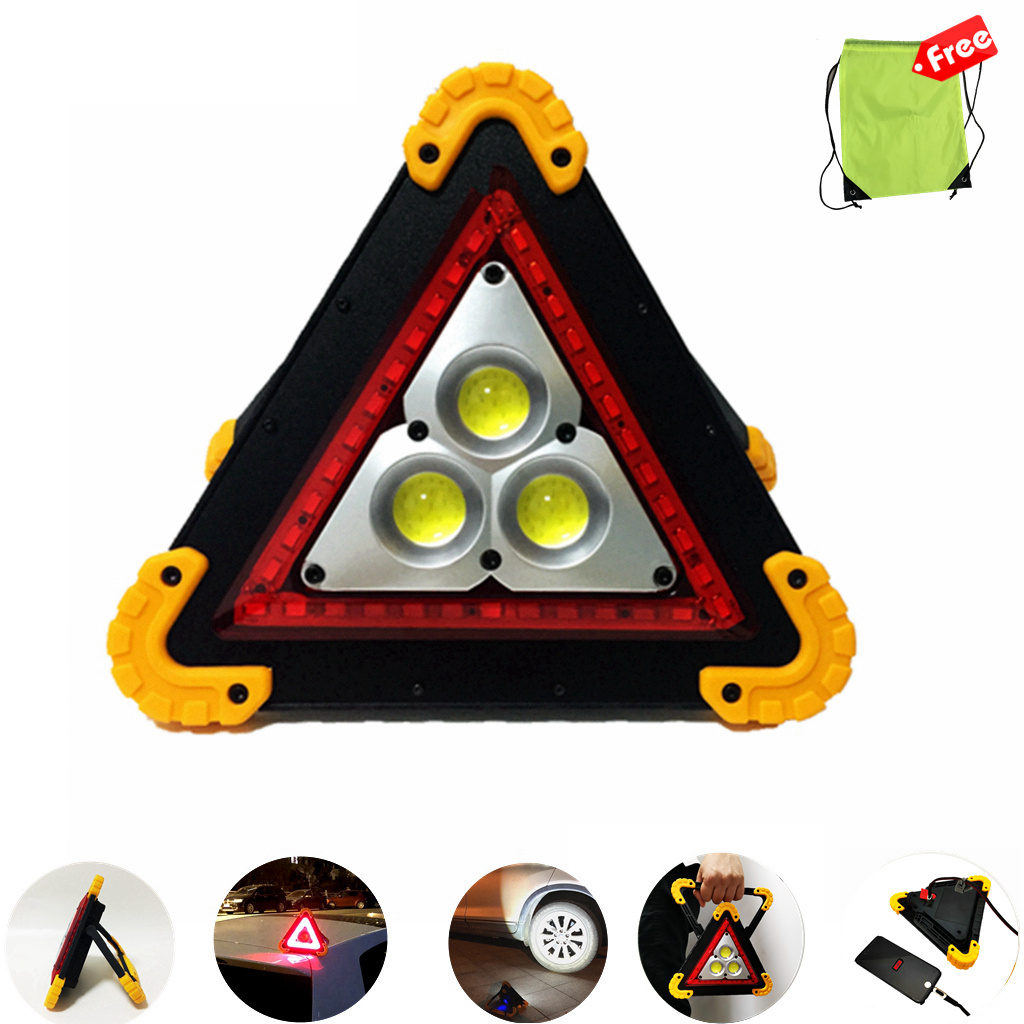 Portable Rechargeable Emergency Red Warning triangle Traffic light lithium battery USB power bank flashlight for car repair