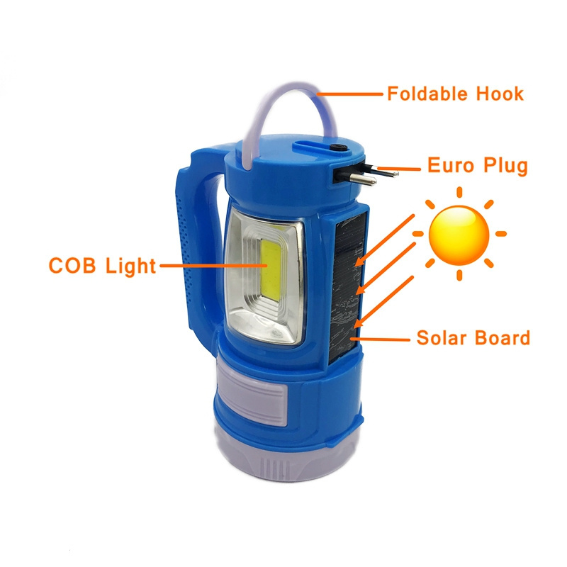 low price Rechargeable LED handy lantern COB flashlight with hidden Euro Plug AC charger working torch spotlight