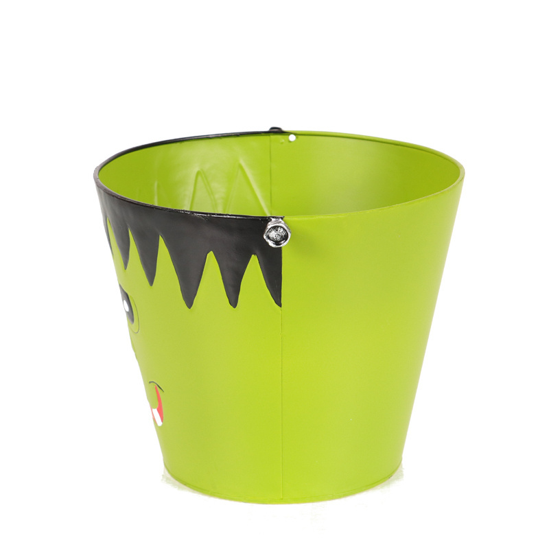 Halloween Theme Decoration Metal Round Flower Plant Pots Manufacturer In Bulk Outdoor Garden Hanging Green Iron Planter