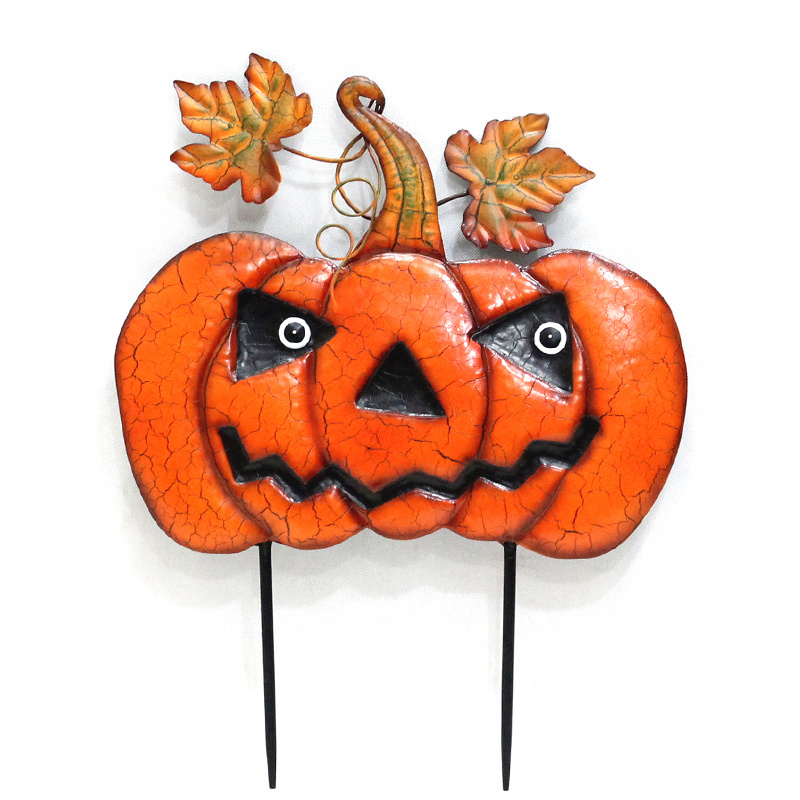 Halloween Pumpkin Lawn Metal Stake Solar Powered Garden Stake For Yard Iron Material Waterproof