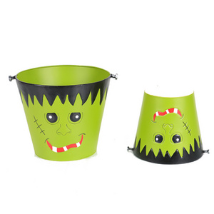 Halloween Theme Decoration Metal Round Flower Plant Pots Manufacturer In Bulk Outdoor Garden Hanging Green Iron Planter