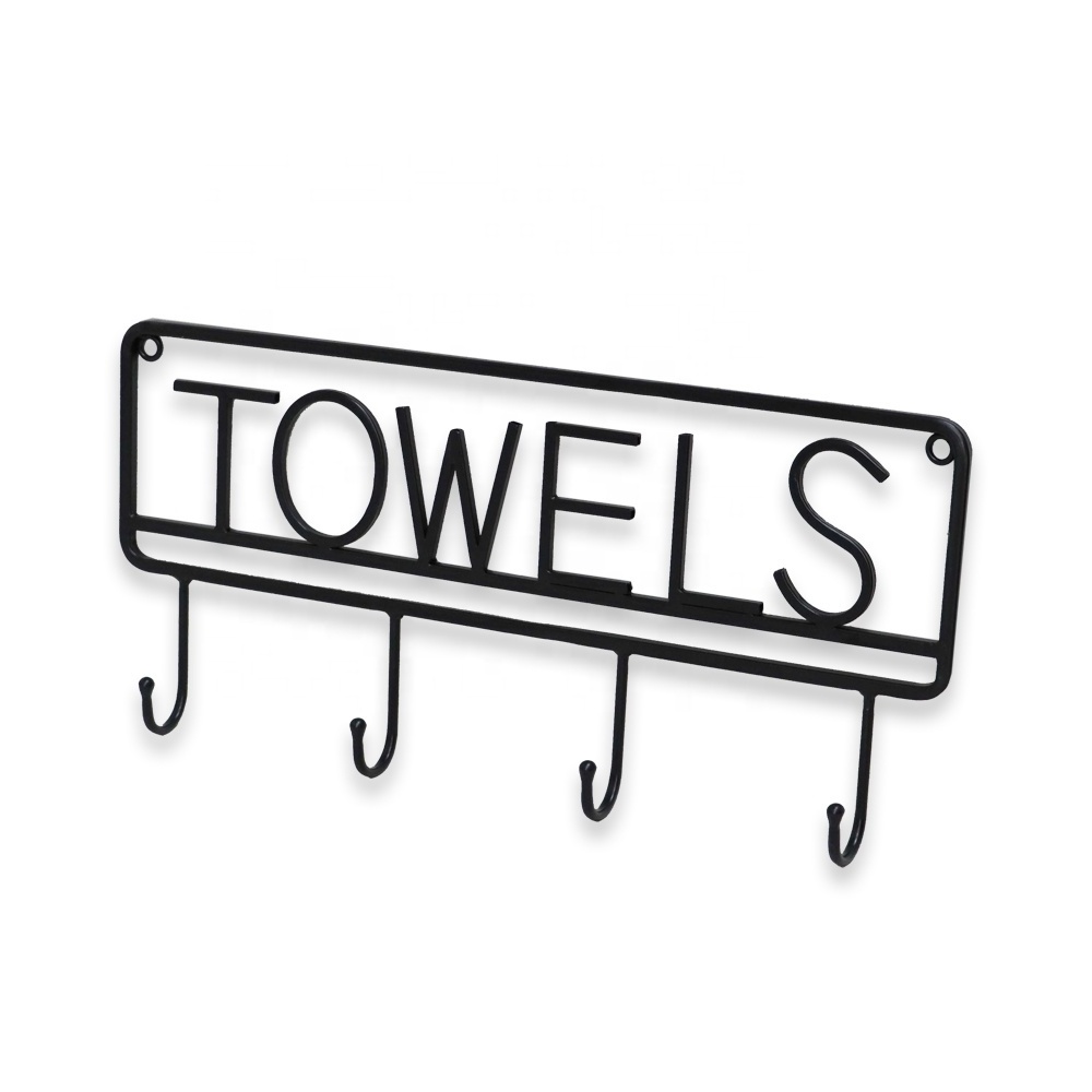 Multifunctional Metal Towel Rack 4 Hooks Black Towel Hanging Metal Wall Key Holder Wall Mounted Metal Hook Cloth Hanger