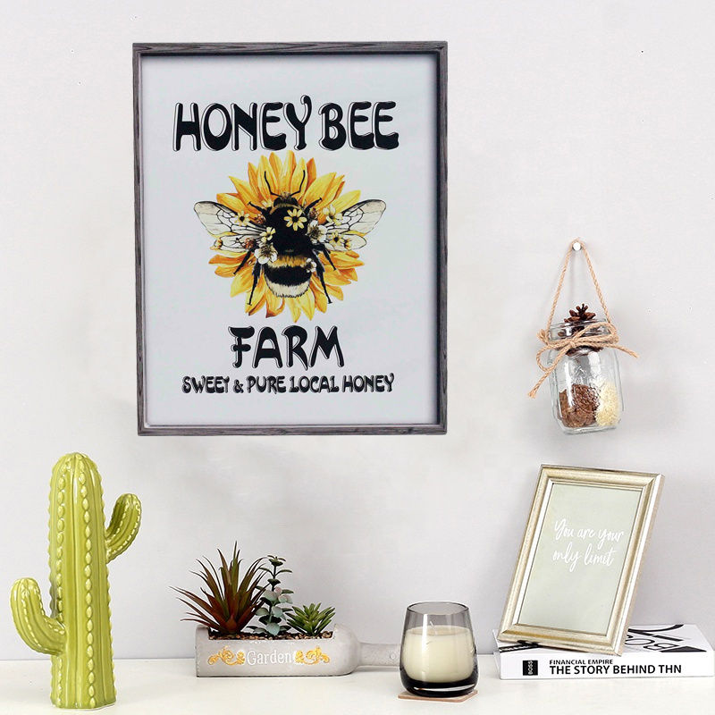 Farmyard Harvest Honey Bee Hanging Home Decor Metal Signs Custom Contemporary Rectangle Hot Sale Decorative Wall Art UV Printing