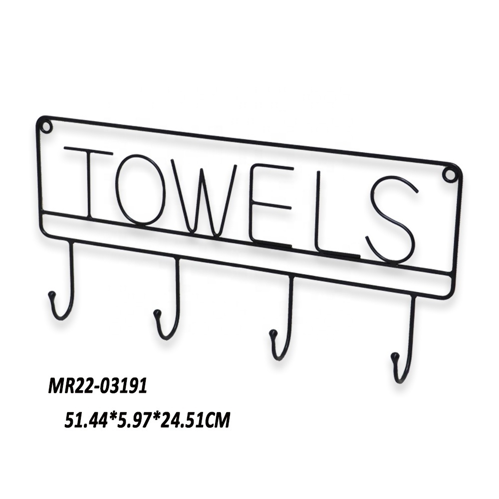 Multifunctional Metal Towel Rack 4 Hooks Black Towel Hanging Metal Wall Key Holder Wall Mounted Metal Hook Cloth Hanger