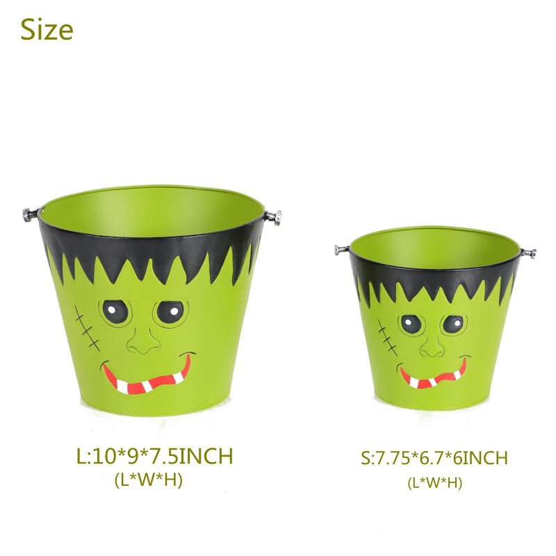 Halloween Theme Decoration Metal Round Flower Plant Pots Manufacturer In Bulk Outdoor Garden Hanging Green Iron Planter