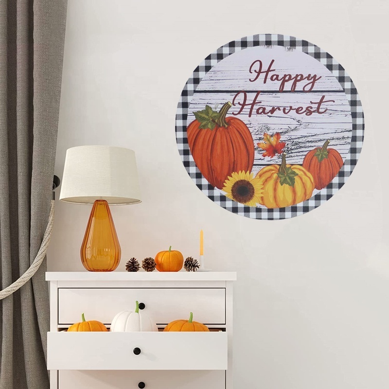 MR Print Metal Thanksgiving Hanging Door Sign Autumn Pumpkin Harvest Hanger Fall Seasonal Holiday Wall Decoration