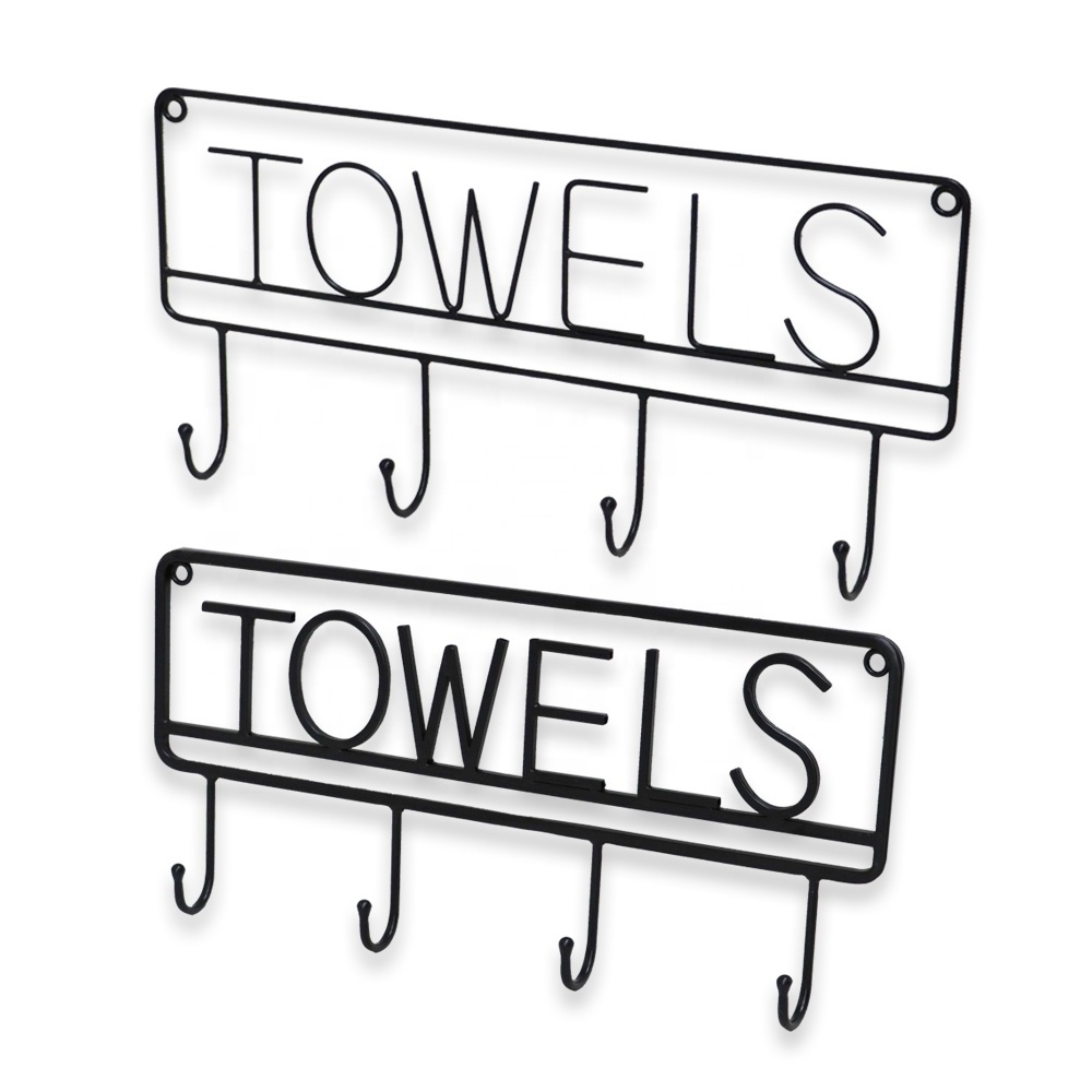 Multifunctional Metal Towel Rack 4 Hooks Black Towel Hanging Metal Wall Key Holder Wall Mounted Metal Hook Cloth Hanger