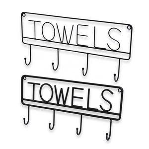 Multifunctional Metal Towel Rack 4 Hooks Black Towel Hanging Metal Wall Key Holder Wall Mounted Metal Hook Cloth Hanger