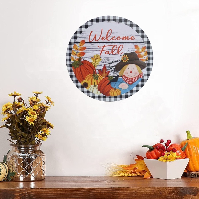 MR Print Metal Thanksgiving Hanging Door Sign Autumn Pumpkin Harvest Hanger Fall Seasonal Holiday Wall Decoration