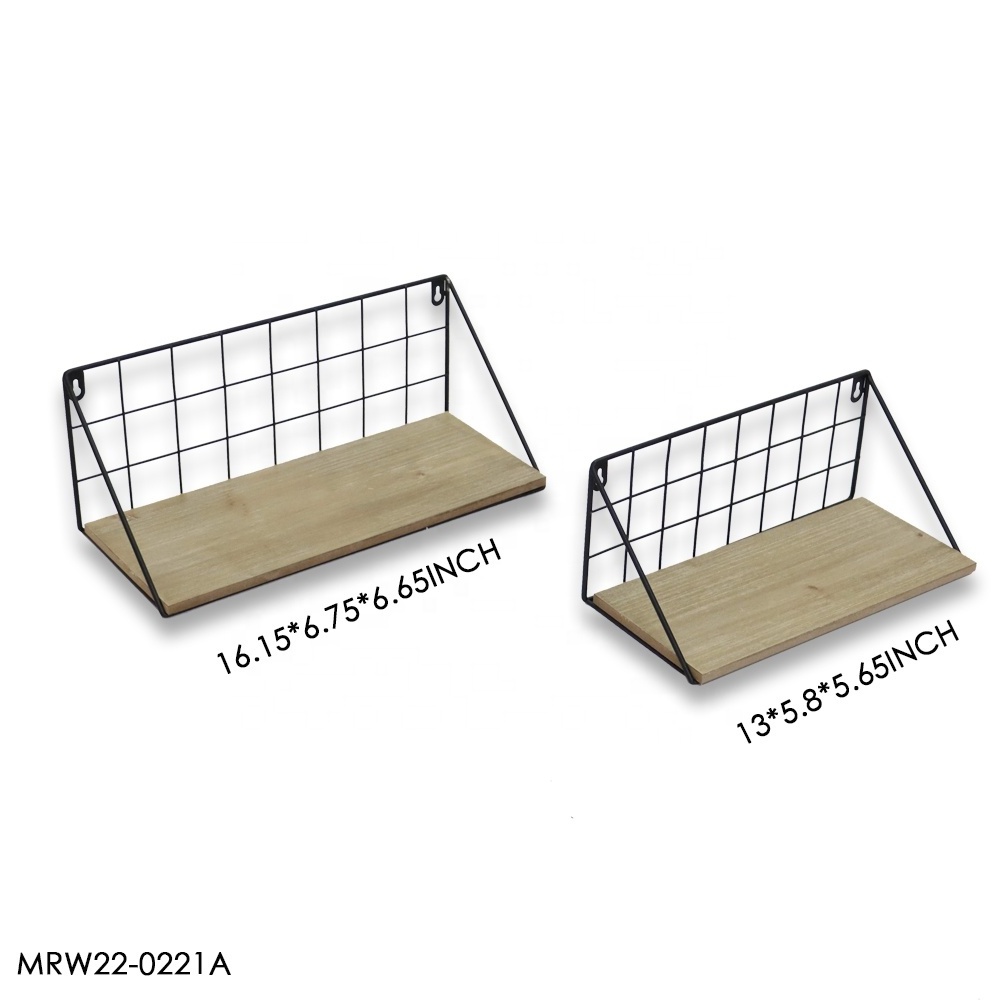 Metal Wall Mounted Wire Shelving Wood Decorative Wall Shelves