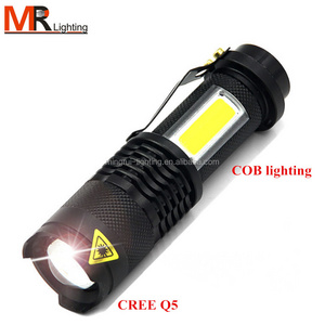 MR-69 pocket Lamp 3w 300lm Adjustable Focus Zoomable Torch Light 3 Modes Handheld Mini Q5 LED+cob Flashlight