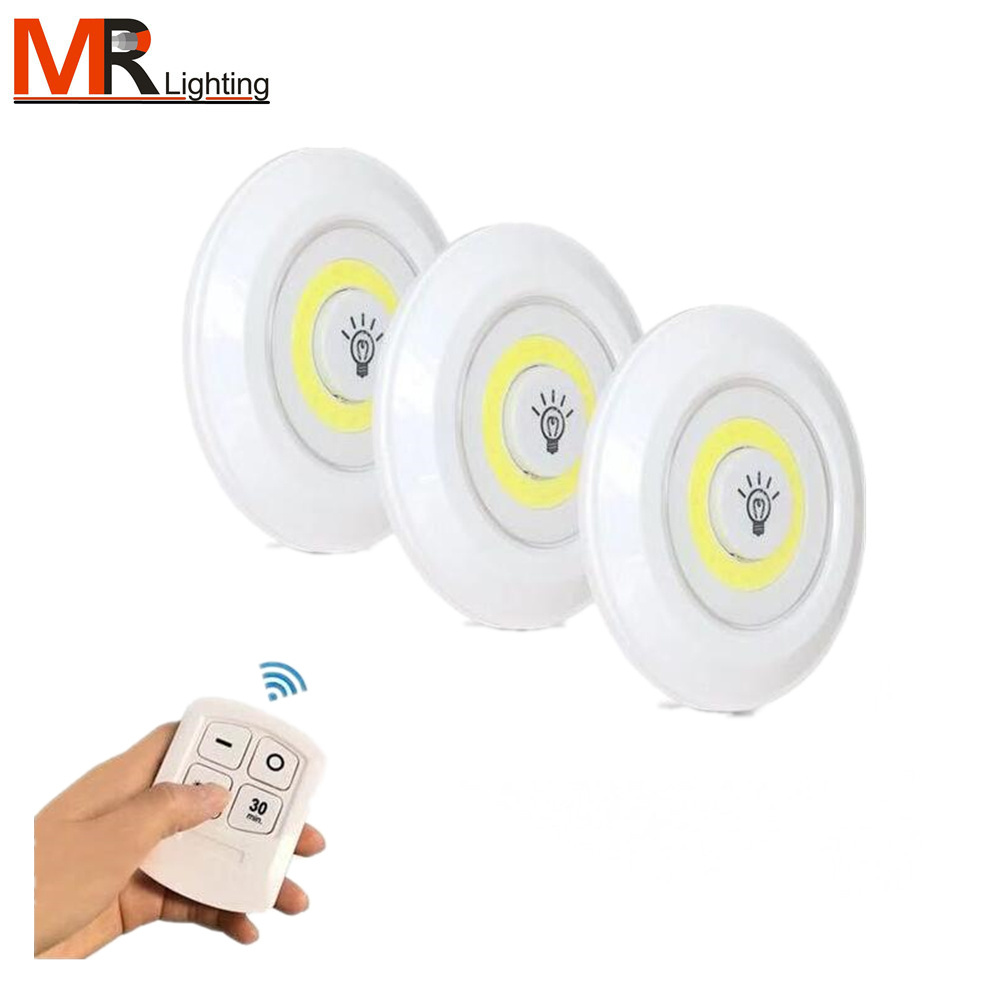 Set of 3 Super Bright Wireless Battery Operated COB LED 150 Lumen  Lights with Remote Control for Room Bedsides Cabinet