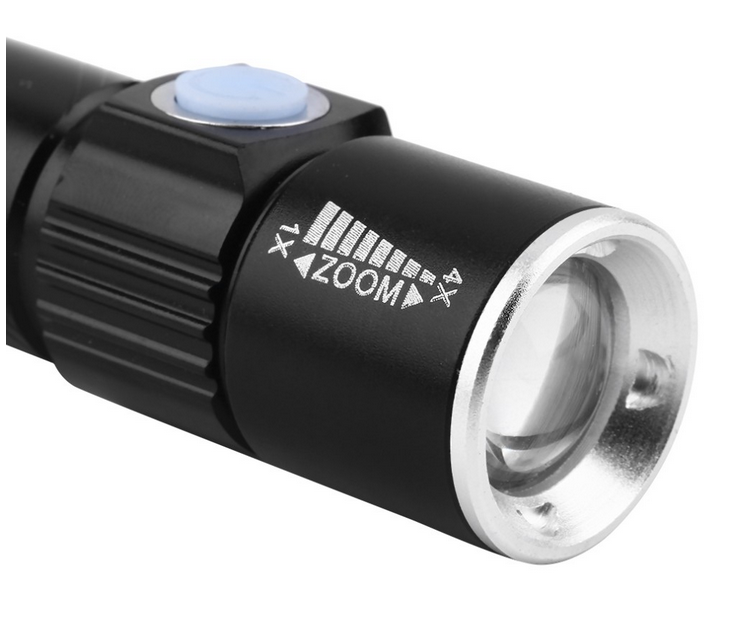 3 Mode USB Rechargeable Zoomable Led Mini Flashlight