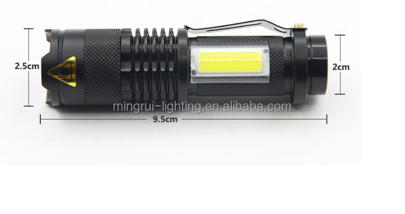 MR-69 pocket Lamp 3w 300lm Adjustable Focus Zoomable Torch Light 3 Modes Handheld Mini Q5 LED+cob Flashlight