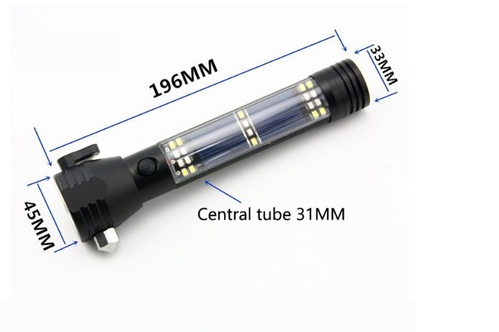 Solar car safety hammer flashlight