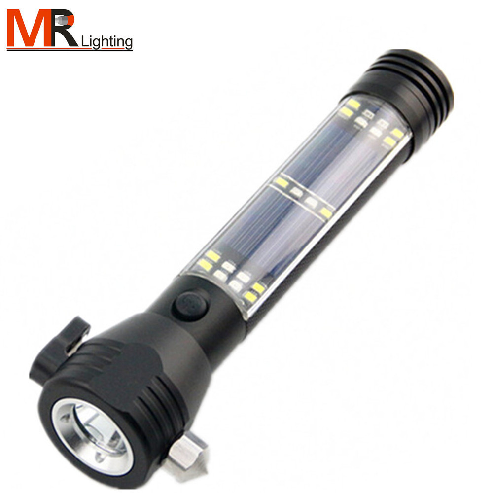 Solar car safety hammer flashlight