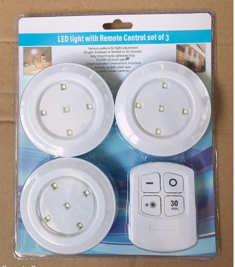 Set of 3 Super Bright Wireless Battery Operated COB LED 150 Lumen  Lights with Remote Control for Room Bedsides Cabinet