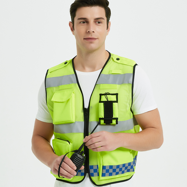 Manufacture saftey reflector vest High Visibility Multipocket workwear Security Uniform OEM Roadway High Visibility vest