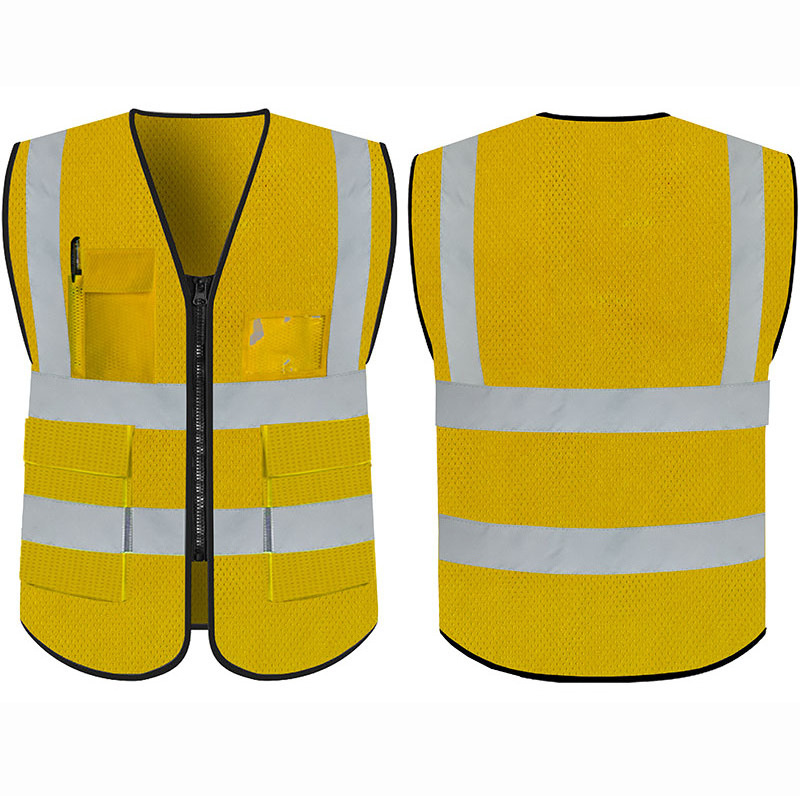 Multi pockets Reflective Vest Mesh knitting jacket Quick Dry Polo Shirt High Visibility safety vest class 3 reflective tape