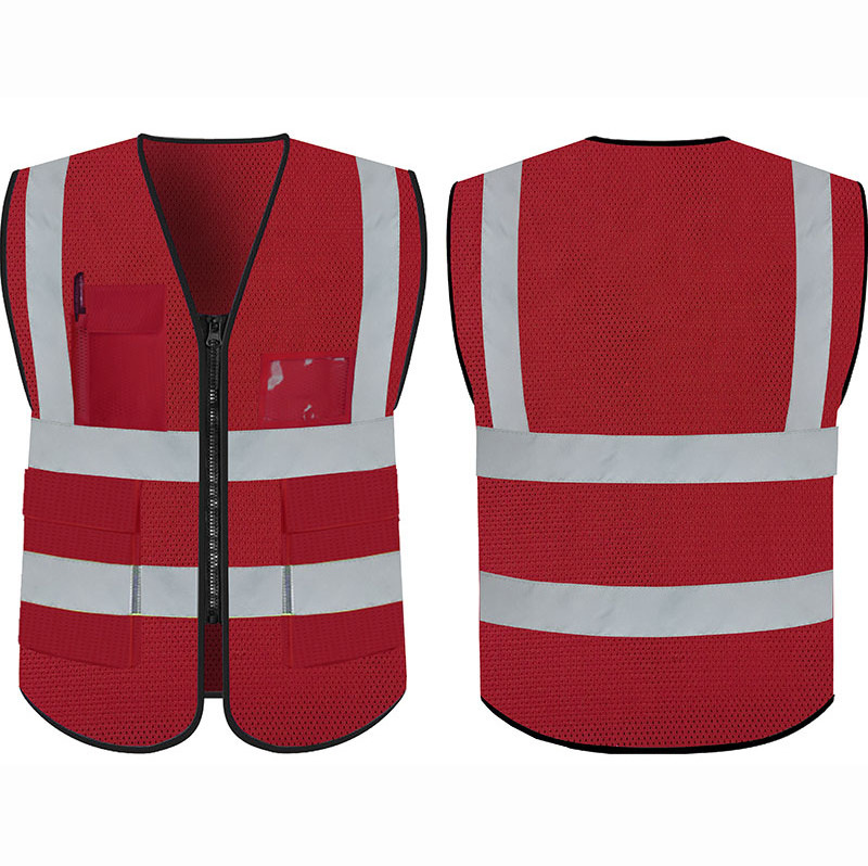 Multi pockets Reflective Vest Mesh knitting jacket Quick Dry Polo Shirt High Visibility safety vest class 3 reflective tape