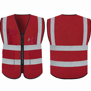 Multi pockets Reflective Vest Mesh knitting jacket Quick Dry Polo Shirt High Visibility safety vest class 3 reflective tape