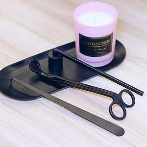 Custom Logo Stainless Steel Matte Black Snuffer Dipper Candle Care Kit Candle Scissors Wick Trimmer Set