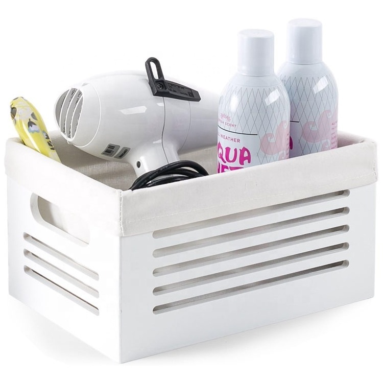 Closet Cheap Decorative White Wooden Storage Bin with Machine Washable Soft Linen