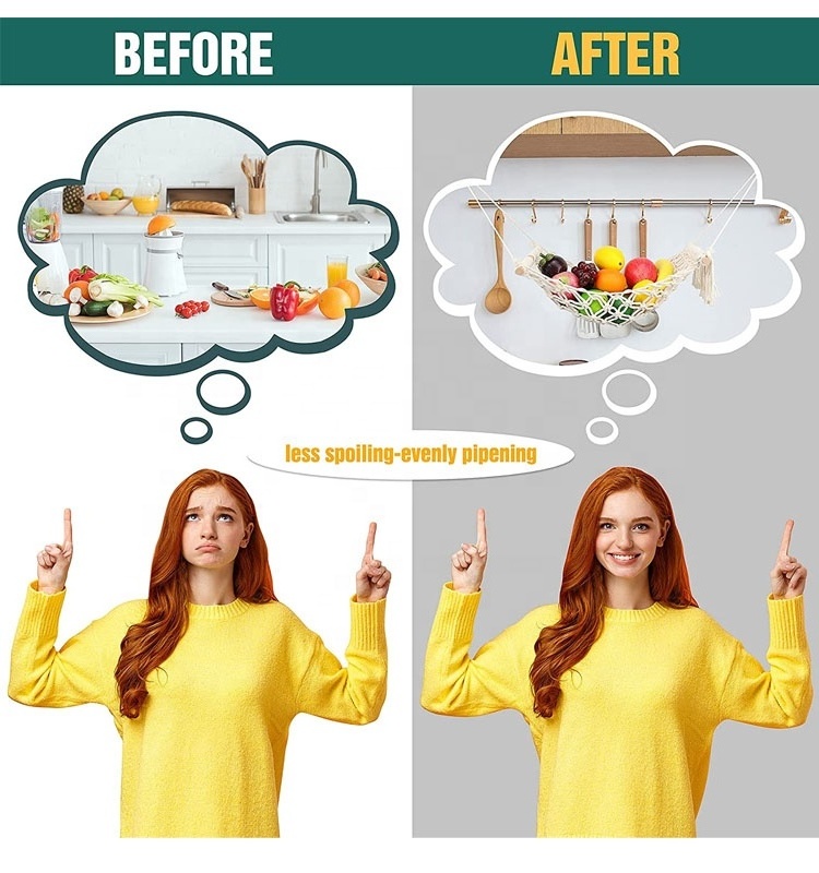 Wholesale Hanging Fruit Veggies Hammock Macrame Fruit Basket Holder Hanger for Kitchen Under Cabinet