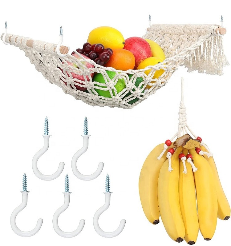 Wholesale Hanging Fruit Veggies Hammock Macrame Fruit Basket Holder Hanger for Kitchen Under Cabinet