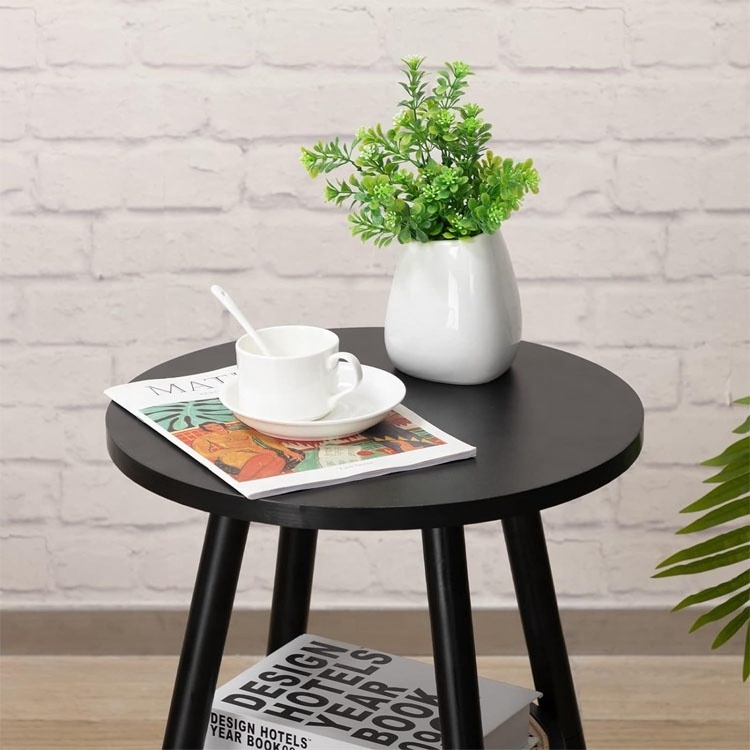 Living Room Wholesale modern 2 Tire Round Wood Side End Table for Sofa Side