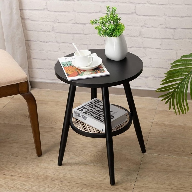 Living Room Wholesale modern 2 Tire Round Wood Side End Table for Sofa Side