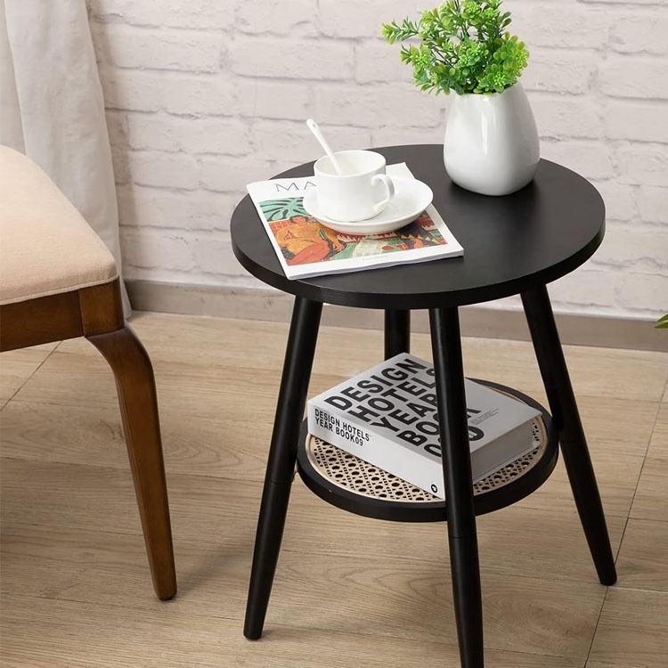 Living Room Wholesale modern 2 Tire Round Wood Side End Table for Sofa Side