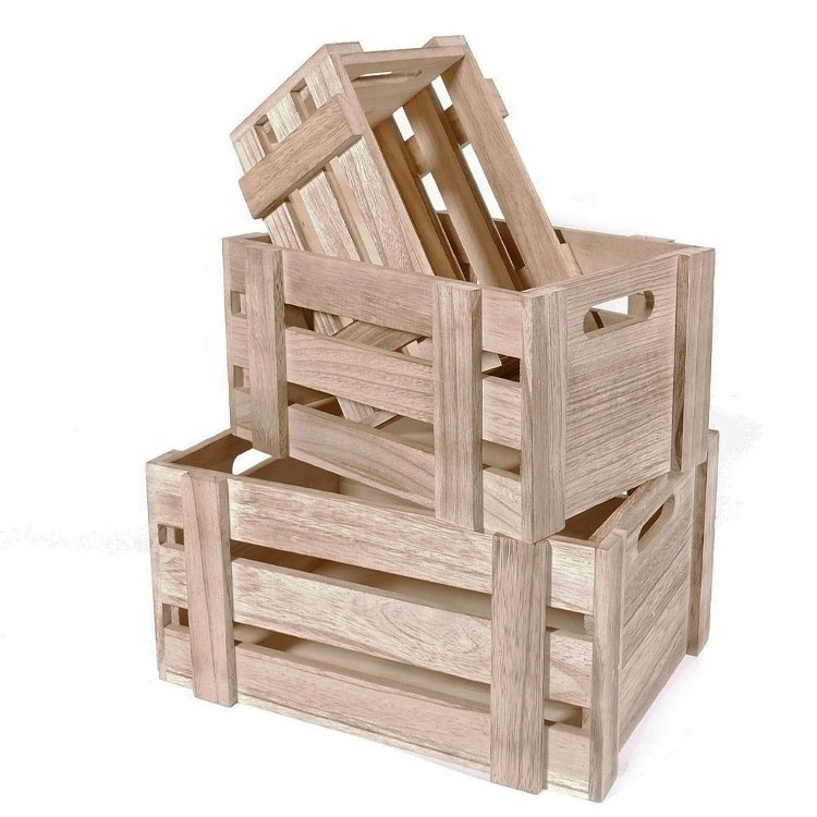 Natural Decorative Farmhouse Rustic Unfinished Small Nesting Wooden Crates for Display