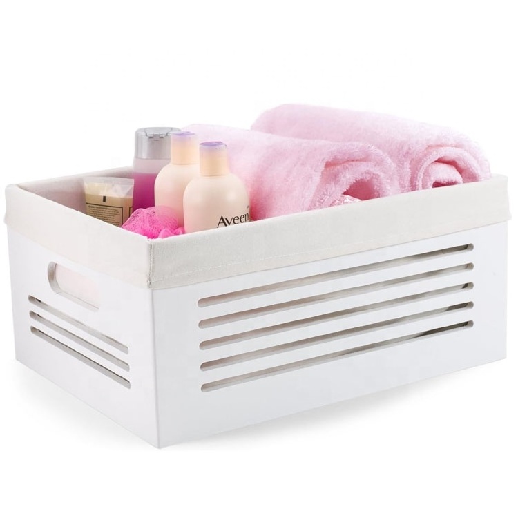 Closet Cheap Decorative White Wooden Storage Bin with Machine Washable Soft Linen