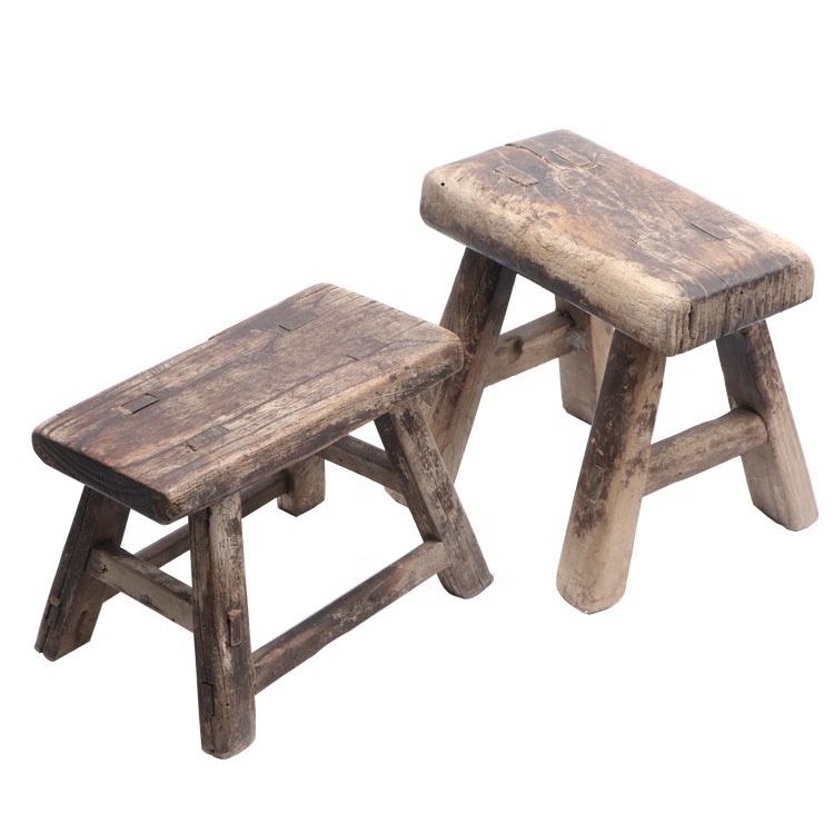 home furniture wholesale customized antique rustic farmhouse small short elm wood bench stool seat