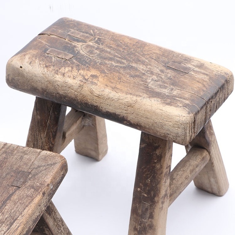 home furniture wholesale customized antique rustic farmhouse small short elm wood bench stool seat