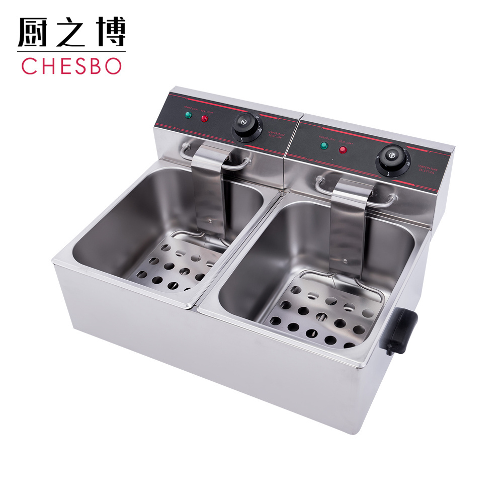 Stainless Steel Table Counter Top Electric Double Fish Chips Chicken Deep Fryer with factory price