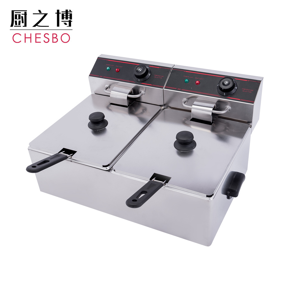 Stainless Steel Table Counter Top Electric Double Fish Chips Chicken Deep Fryer with factory price