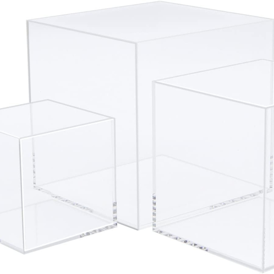 Acrylic Display Box, 3x3x3&4x4x4&5x5x5 inches, 3pc, Museum Box cube Case for Collectibles (5 Sided Acrylic Box)