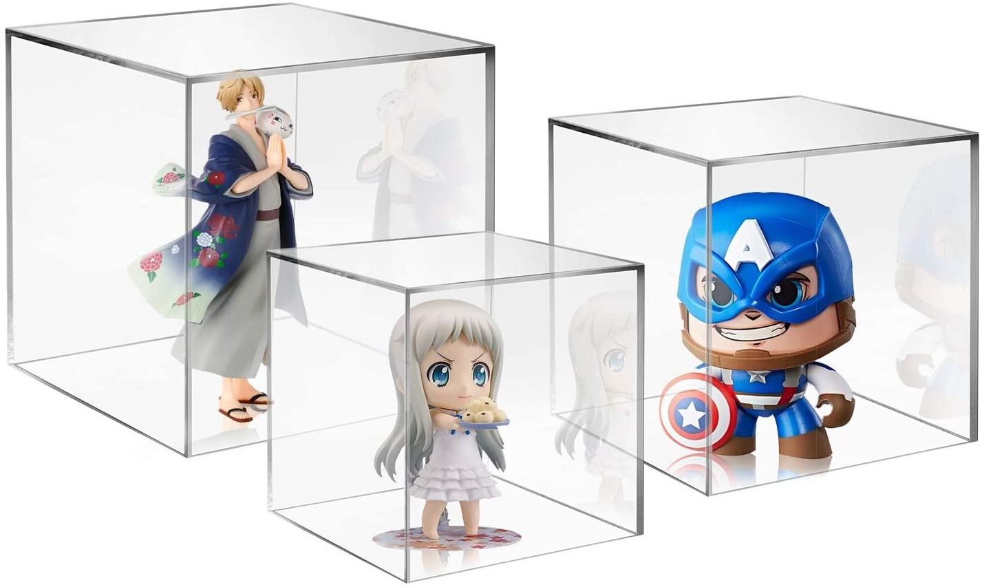 Acrylic Display Box, 3x3x3&4x4x4&5x5x5 inches, 3pc, Museum Box cube Case for Collectibles (5 Sided Acrylic Box)