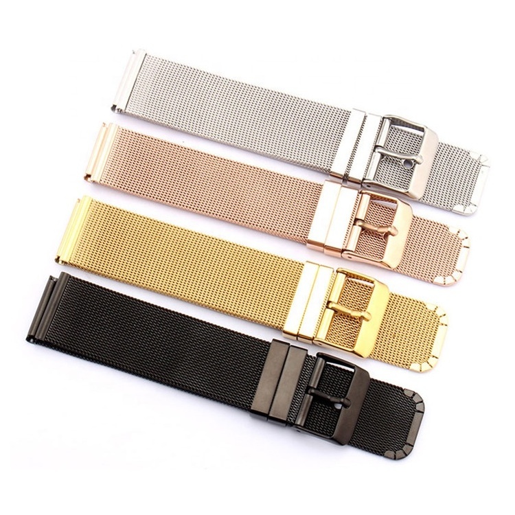 thin rose gold black pin buckle mesh watch band 12 14 16 18 20 22 24 mm stainless steel milanese watch strap