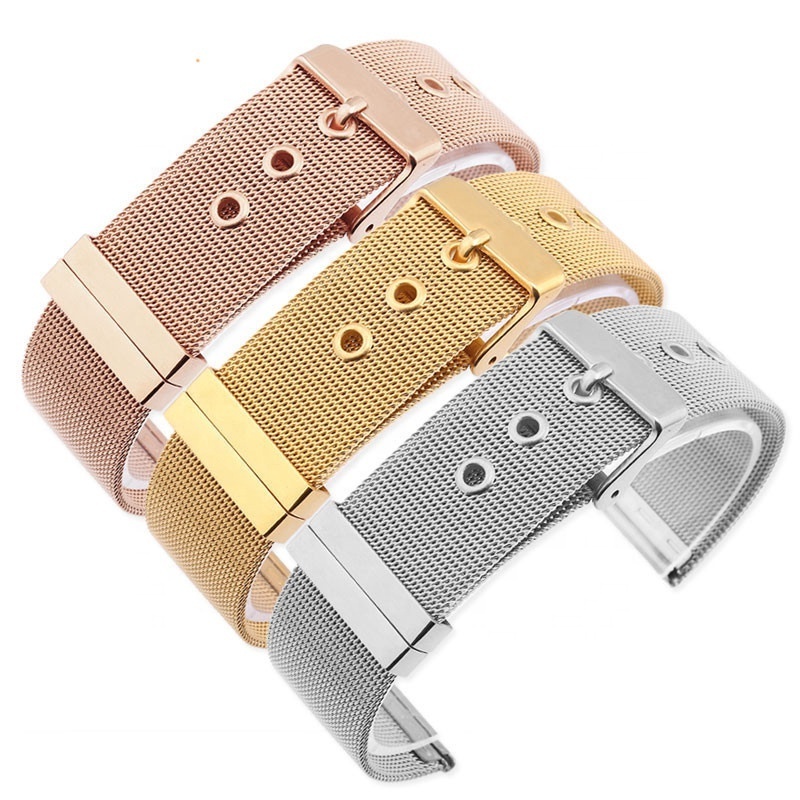 thin rose gold black pin buckle mesh watch band 12 14 16 18 20 22 24 mm stainless steel milanese watch strap